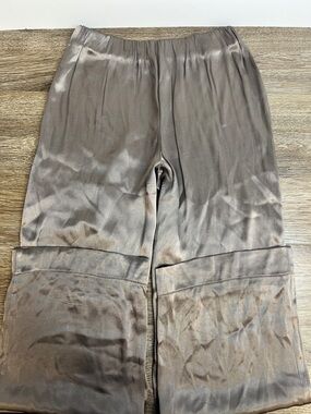 Dissh Satin Pants Taupe Brown Wide Leg Elastic Waist Silky Minimalist Size US 4